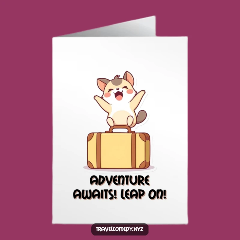 Funny Free Printable Birthday Card: Joyful Leaping Animal Dog Jumping Over Suitcase Downloadable Gift