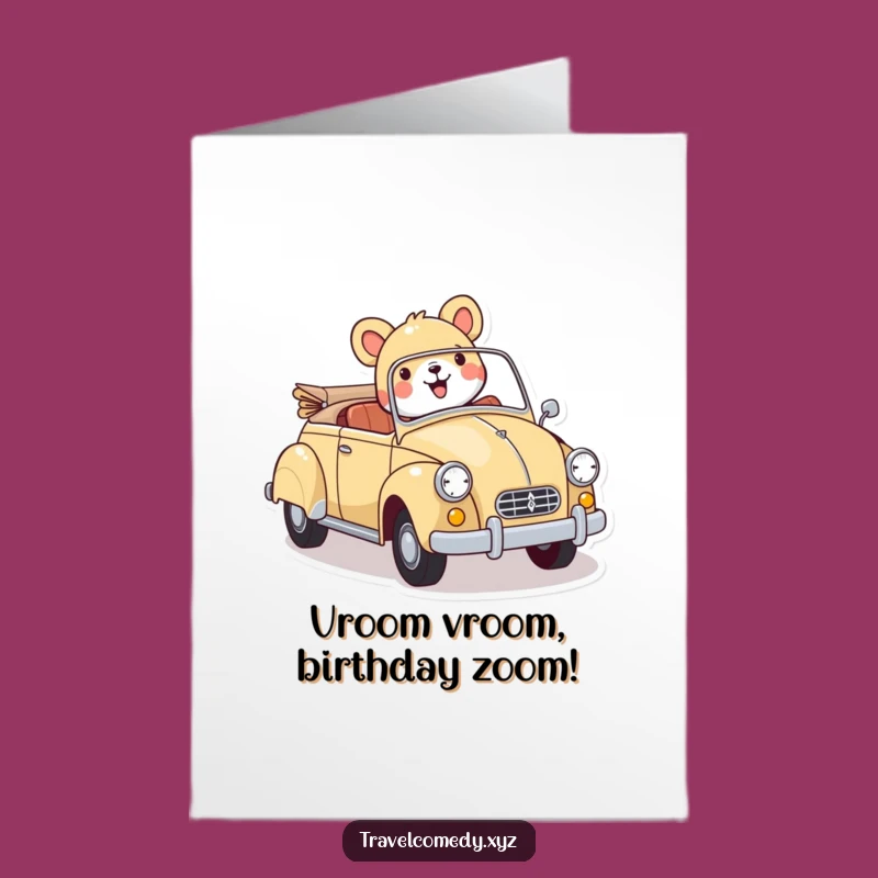 Free Printable Birthday Card: Cheerful Car Ride Animal - Funny Downloadable Gift!