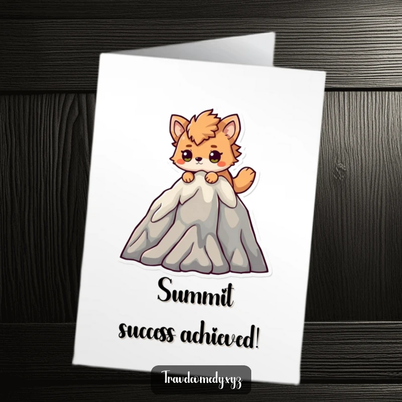 Funny Free Printable Congrats Card: An animal determinedly climbs a fluffy mountain, celebrating a major accomplishment.