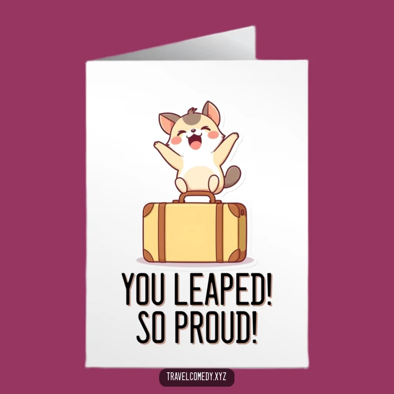 Excited Animal Leaping Over Suitcase: Free Printable Congratulations Card, Fun Downloadable Gift