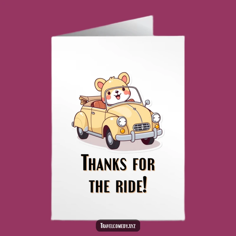 Free Printable Thank You Card: Cheerful Car Ride Animal - Funny Downloadable Gift!