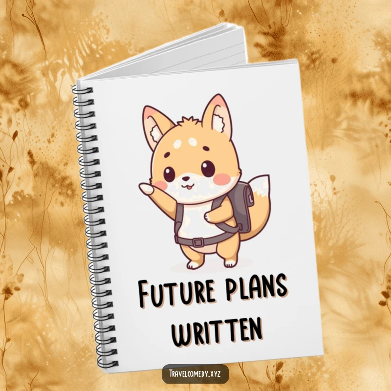 Funny notebook with a cute animal character wearing a tiny backpack, eagerly pointing forward, ready for your notes.